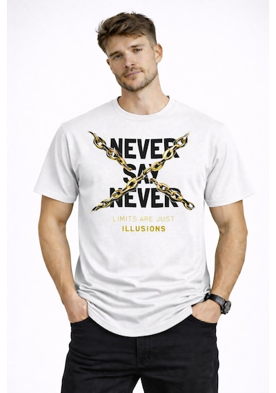 Herkesemoda Never Say Detaylı Basic T-shirt Beyaz