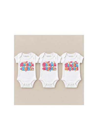 Babylimon Aile Sevgisi Üçlü Beyaz Kısa Kollu Bebek Zıbın Seti Beyaz - 930083762 Beyaz