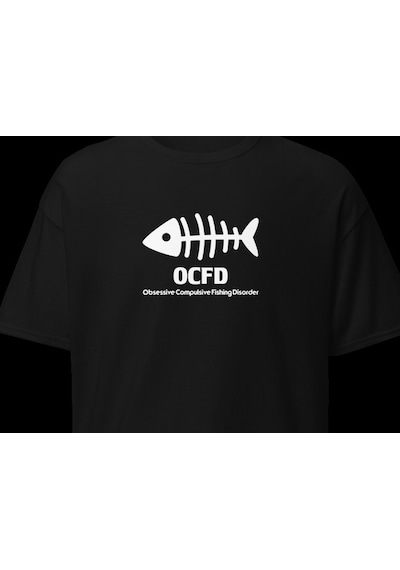 Wildstyle Ocfd Fishing Disorder Balıkçılık Esprili Kılçık Baskılı Unisex Bisiklet Yaka Pamuklu Tişört - Siyah
