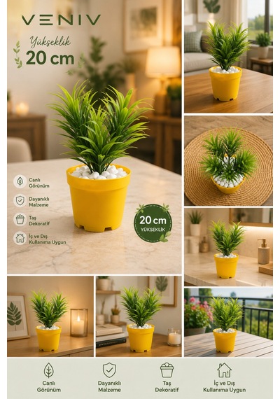20 Cm Dekoratif Saksı + Yapay Bitki Şık, Canlı Görünüm İç & Dış Mekâna Uygun Renkli