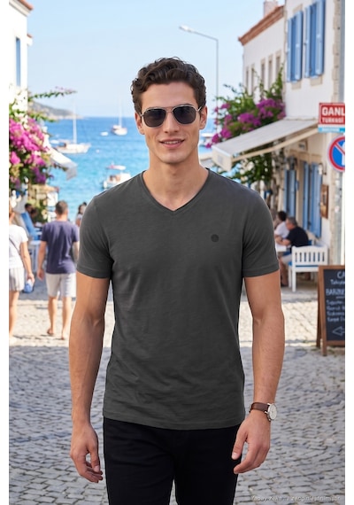Buratti Pamuklu Regular Fit V Yaka T Shirt Erkek T Shirt 5902719 Antrasit