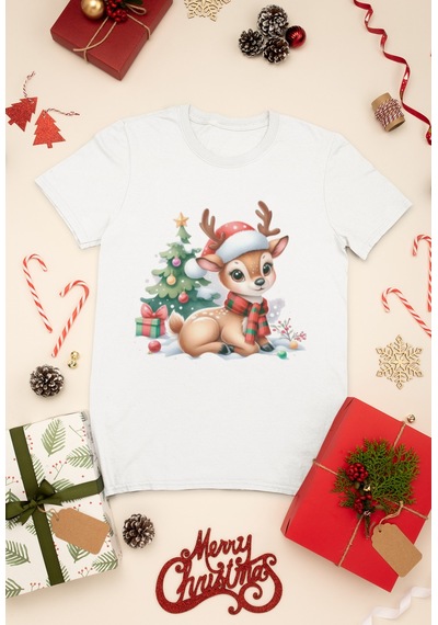 Stil X Yeni Yıl Baskılı Unısex Çocuk Tshırt, Chrıstmas Temalı, %100 Pamuklu Beyaz