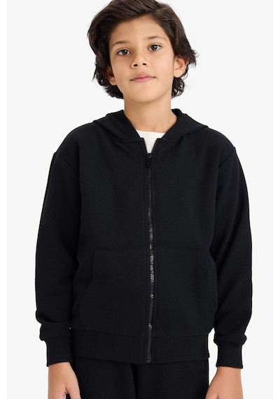Defacto Erkek Çocuk Kapüşonlu Pike Fermuarlı Sweatshirt B6503a826spbk81 Siyah-bk81