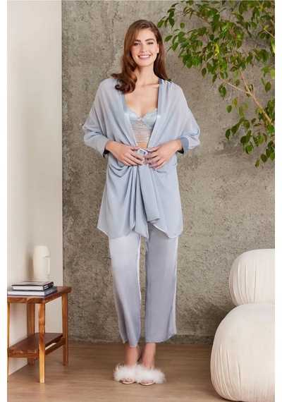 Pierre Cardin 7025 Kadın Mist 4'lü Saten Takım Gelin Set Mist