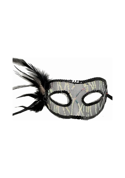 Siyah Renk Yandan Tüylü Pul Payet İşlemeli Parti Maskesi 23x12 Cm - Parti Gözlüğü & Maske 0 - 99