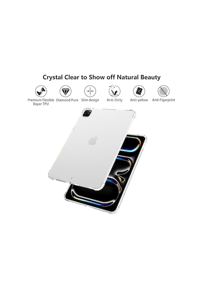 Apple Uyumlu iPad  Pro 11" Inç 2024 M4 Çip Köşe Korumalı Şeffaf Silikon Kılıf Tam Kalıp A2836 A2837 A3006 Kılıf