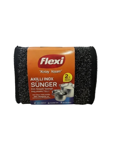 Flexi Akıllı Inox Sünger 2 Li Avantaj Paket Paslanmaz Telli, Zorlu Kirlere Güçlü Temizlik