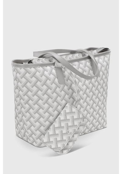 Housebags Cüzdan Aksesuarlı Gri Geometrik Desenli Büyük Kapasiteli Suya Dayanıklı Shopper Çanta 282 GRİ