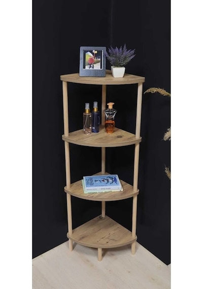 Mutfak Banyo Dolabı Rafı Çok Amaçlı Organizer Raflar Köşelik Ahşap Raflı 4 Katlı Beyaz 110x39 - Atlantik Çam Naturel
