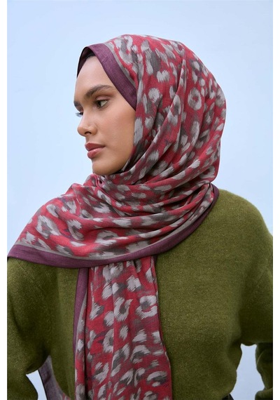 Silk Home Eco Viscose Leopar Desen Şal 6001 Kırmızı-Vizon