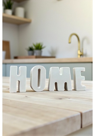 Dekoratif Minimal Beton Home Yazısı Biblo Beyaz
