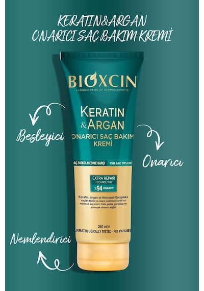 Bioxcin Keratin & Argan Onarıcı Saç Bakım Kremi 2 x 250 ML