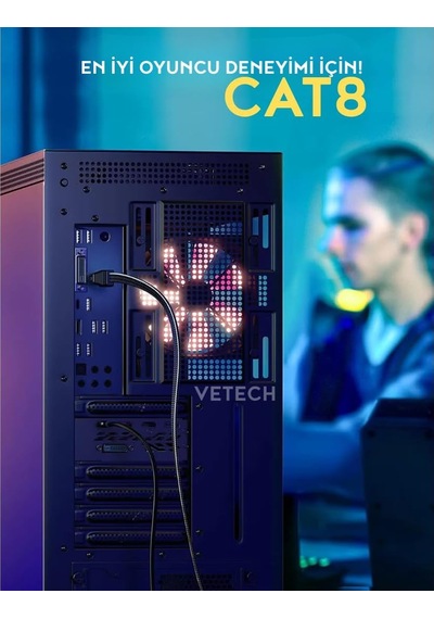 Cat 8 Ethernet Kablosu Lan Kablo 40gbps 2000mhz Süper Hızlı Ağ Kablosu Gigabit Pc, Laptop, Ps5/4, Steam Deck, Xbox, Switch 5 Metre
