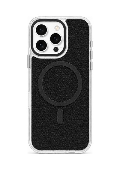 İphone 16 Pro Max Uyumlu Uniq Magsafe Özellikli  Keten Kaplamalı Sararmaz Sert Telefon Kılıfı Siyah