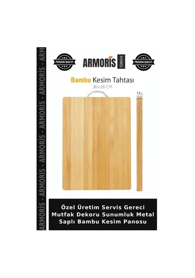 Özel Üretim Servis Gereci Mutfak Dekoru Sunumluk Metal Saplı Bambu Kesim Panosu Çok Renkli