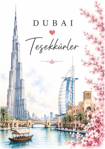 Dubai Temalı Thank You Kartı 8x5 Cm Sipariş Teşekkür Kartı Paket Içi Not Kartı 100 Adet