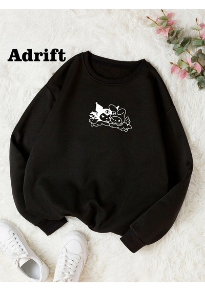 Startmore Adrift Minimal Örümcek Renkli Oversize Bisiklet Yaka Pamuklu Sweatshirt Beyaz Siyah