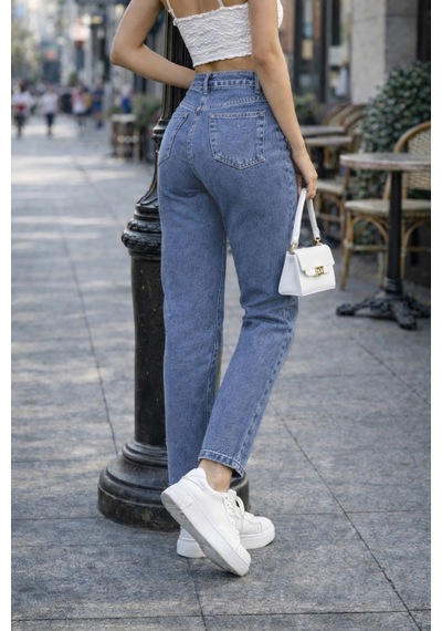 Cedy Denim Kadın Yüksek Bel Soho Boyfriend Jean C599 Mavi