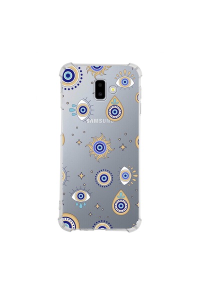 Prinrify Samsung Galaxy J6+ Plus Uyumlu Nazar Boncuğu 5 Baskılı Şeffaf Köşe Korumalı Antişok Kılıf
