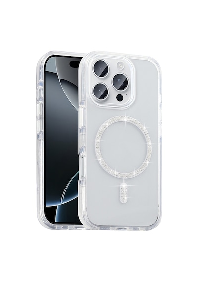 Zore Apple iPhone Uyumlu 15 Pro Max Kılıf Taşlı Tasarım M-safe Şarj Özellikli Zore Koment Silikon Kapak - Gold Altın