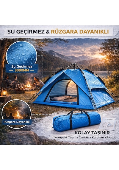 Büro Ev Ofis Kamp Keyfi İçin 200x200x140cm 3kişilik Otomatik Kurulum Çift Katman Doğa Çadırı Diğer