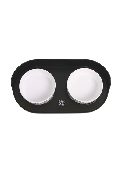 M-pets Altitude Urban Style Double Raised Pet Bowl 2li Siyah Beyaz
