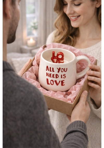 Love Yazılı Seramik Kupa Çok Renkli