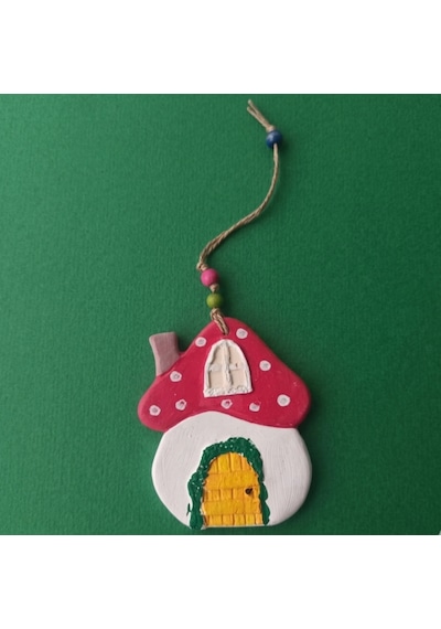 Cutemodels Mantar Ev Beyaz Duvar Süsü Ağaç Süsü Kapı Süsü 9x11 Cm