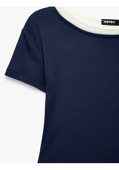 Koton Slim Fit Renk Kontrastlı Katmanlı Yuvarlak Kayık Yaka Kısa Kollu Tişört Lacivert 6sak50541ek Koton Slim Fit Renk Kontrastlı Katmanlı Yuvarlak Kayık Yaka Kısa Kollu Tişört Lacivert 6sak50541ek