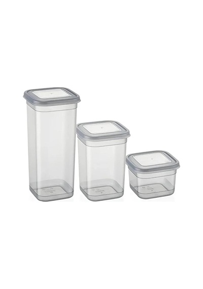 3 Lü Erzak Kabı Saklama Kabı Antrasit 1700ml+1100ml+500ml Plastik Gri Diğer