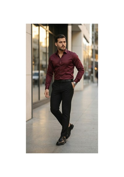 Butik İstanbul Erkek Saten Klasik Gömlek Bordo
