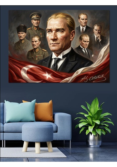 Gazi Mustafa Kemal Atatürk Tablosu Dekoratif Kanvas - Mdf Ahşap Tablo