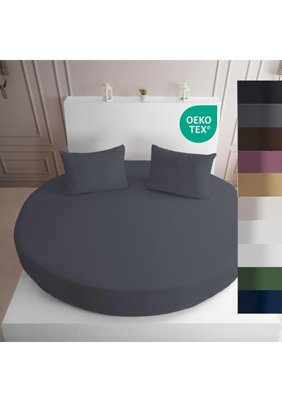 Strausshome Premium Yuvarlak Lastikli Çarşaf 220x220 - 200x200cm %100 Pamuk Oeko Tex Antrasit / Koyu Gri Antrasit - Koyu Gri