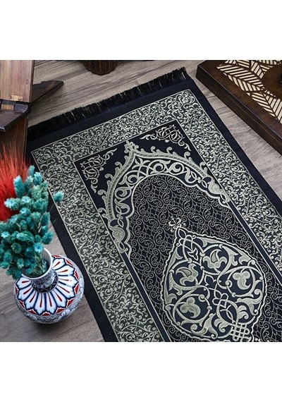 Hediyelik Kuran-ı Kerim, İnci Tesbih, Seccade, Asetat Kutulu 25x18 Cm Mevlid Paketi-siyah Çok Renkli