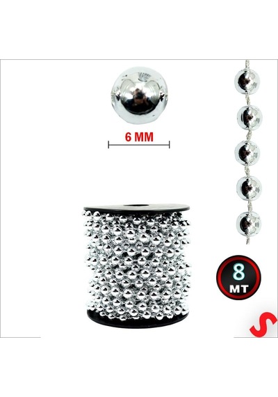Zincir Boncuk Makara, 6mm X 8mt - Gümüş