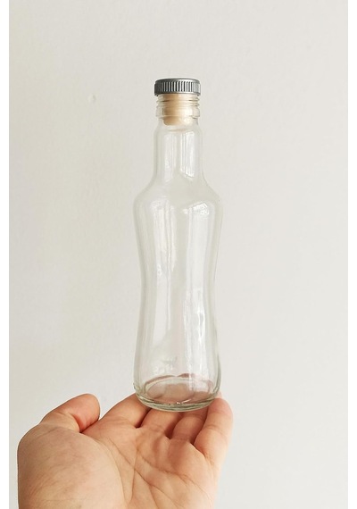 250 Ml Şeffaf İnce Belli Kapaklı Cam Şişe 250 Cc Meşrubat Şişesi 6 Adet Sentetik Tıpa Çok Renkli