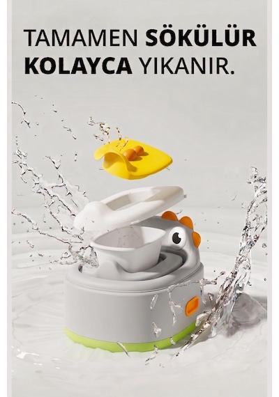 Wellgro Dino 2'si 1 Arada Bebek Lazımlık ve Tuvalet Adaptörü - Gri