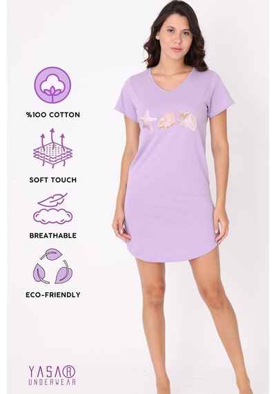 Yasar Underwear Deniz Kabuğu Baskılı Lila %100 Pamuk V Yaka Gecelik Lila Lila Yasar Underwear Deniz Kabuğu Baskılı Lila %100 Pamuk V Yaka Gecelik Lila Lila