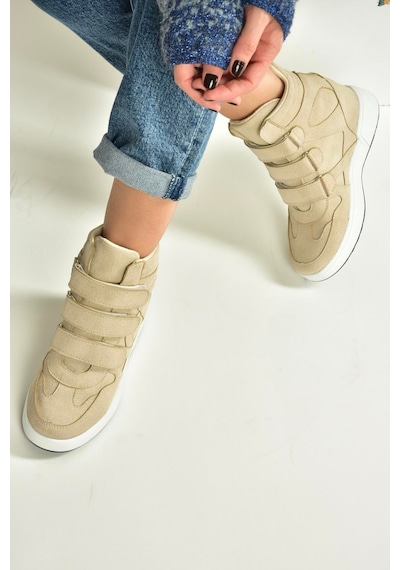 Fox Shoes V367856002 Bej Süet Gizli Topuklu Cırtlı Spor Bot Bej