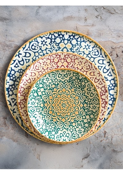 Alhambra Burgundy Gourmet 21cm 12 Adet Porselen Düz Tabak Bordo