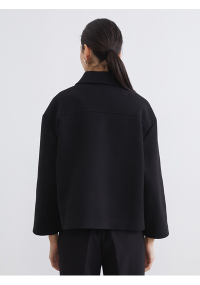 Lcw Modest Siyah Gömlek Yaka Oversize Kadın Kaşe Kaban