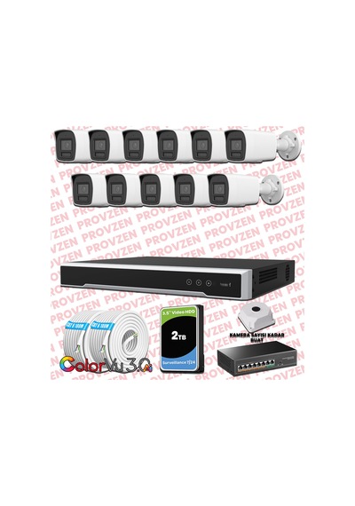 Provzen Hikvision 11 Kameralı 4mp Ip Colorvu 3.0 Güvenlik Sistemi Aı İnsan Araç Algılama Mikrofon Ve Işıklı Alarm