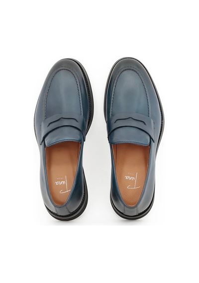 Hakiki Antik Deri Eva Taban Loafer Model Erkek Ayakkabı - Tuna 3898 Lacivert