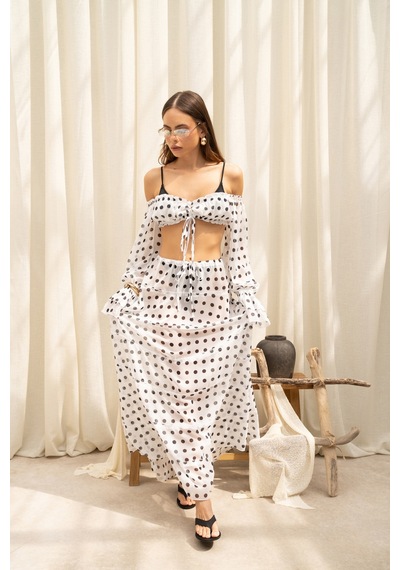 Mai Collection Samos Puantiyeli Ekru Crop Etek Takım
