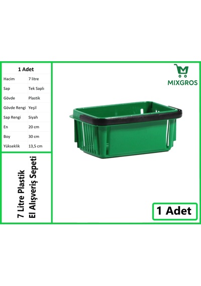 Plastik Kozmetik Alışveriş El Sepeti 7 Litre Yeşil 1 Adet Yeşil