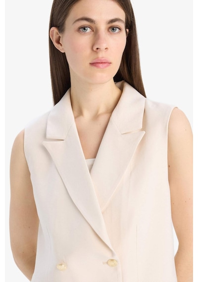 Defacto Regular Fit Ceket Yaka Akışkan Kumaş Blazer Yelek E8487AX25SM Ekru