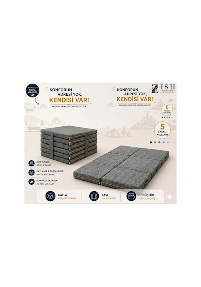 Zishome Çift Kişilik Multipurpose 5 İn 1 Bordo Çift Kişilik Katlanır Süngerli Misafir Yer Yatağı Ve Minder 7cm