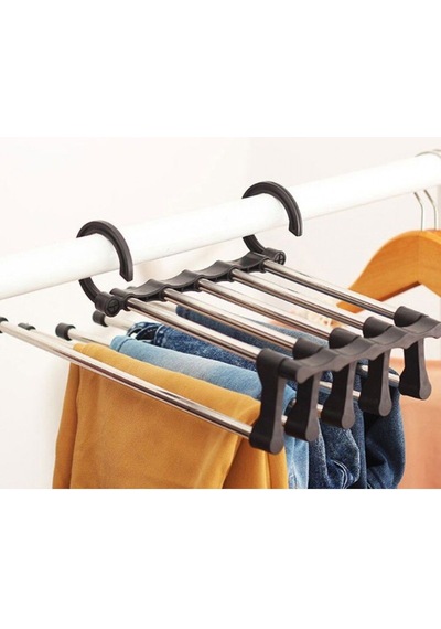Pantolon Askılık 5 Li Hareketli Askı Hareketli 5 Li Askı Gümüş - Siyah