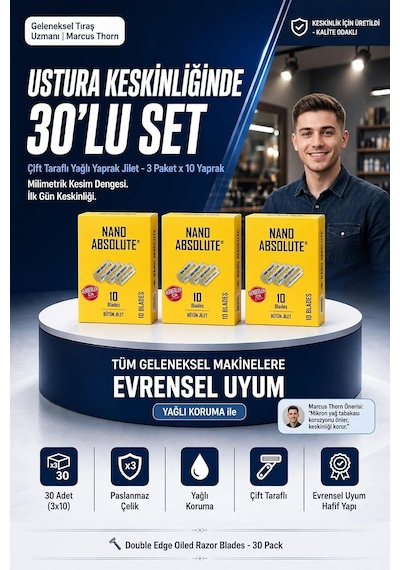 30lu Çift Taraflı Yağlı Yaprak Tıraş Jileti Seti 3x10 Yaprak Ustura Bıçağı 723590