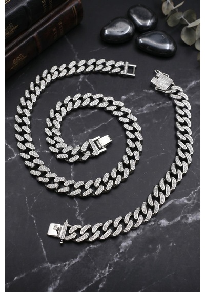 Paslanmaz Çelik Gurmet Model Kolye Zincir Ve Bileklik Set 10mm 902934 Gümüş
